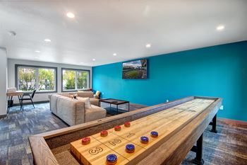 Game room with shuffleboard